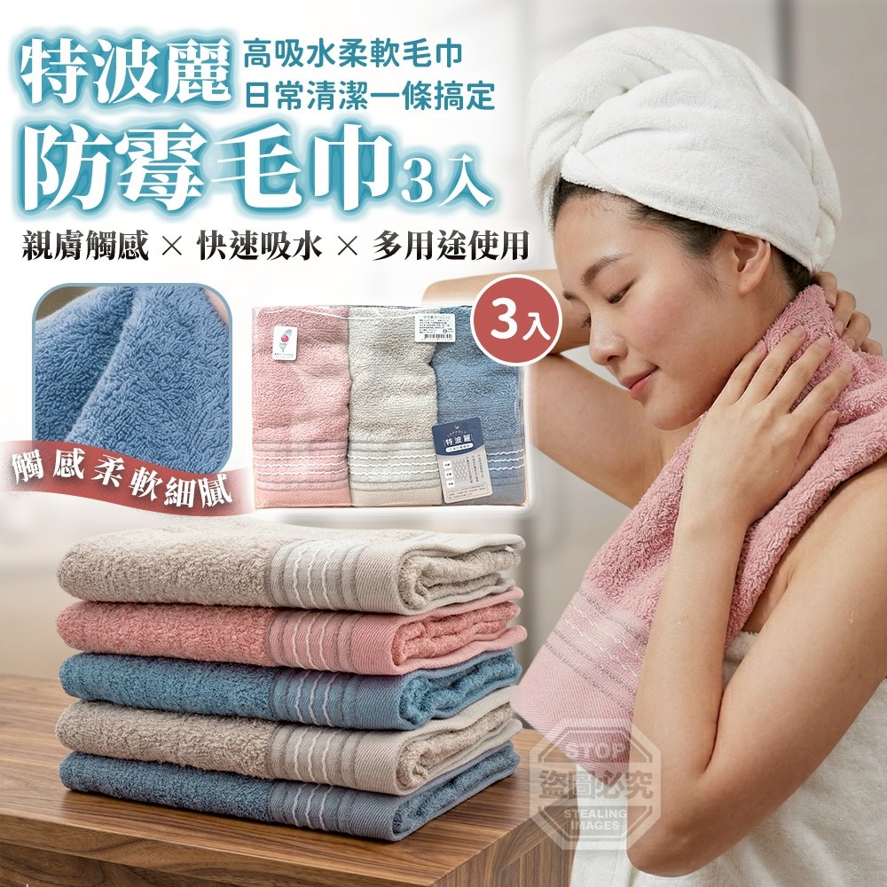 特波麗防霉毛巾3入
