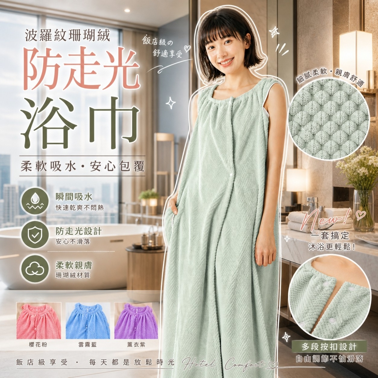 一穿就乾！防走光浴巾 買一送一/組