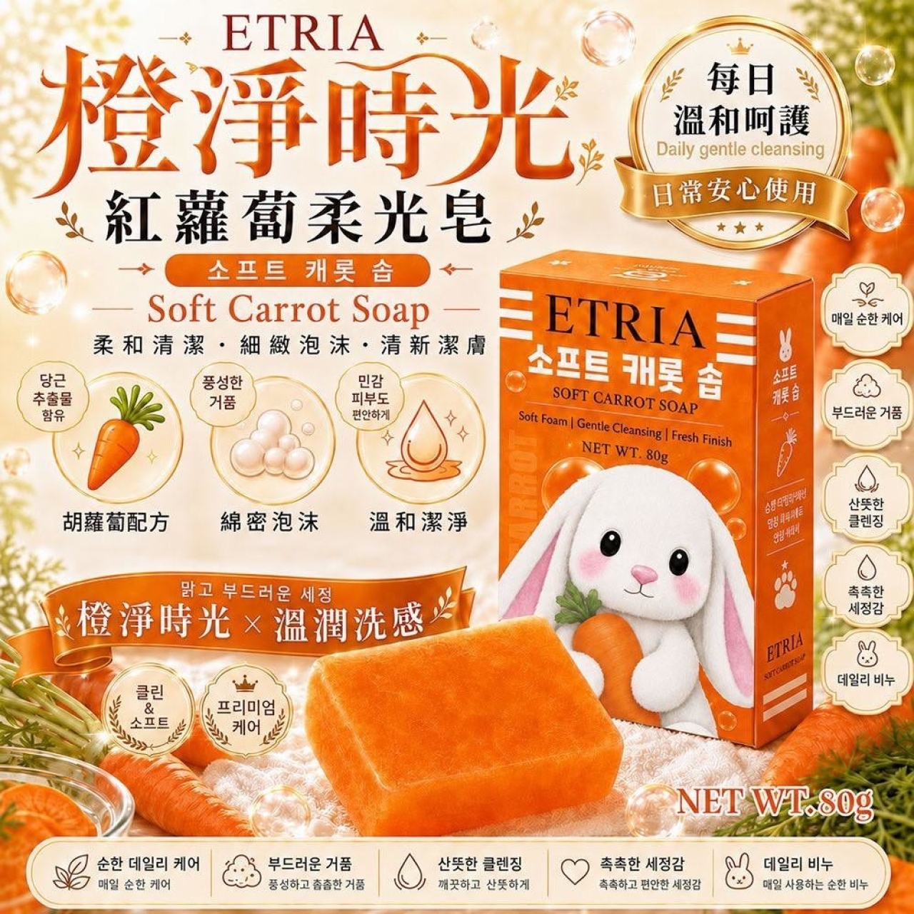 (4個)洗完嫩發亮 ETRIA橙淨時光 紅蘿蔔柔光皂80g