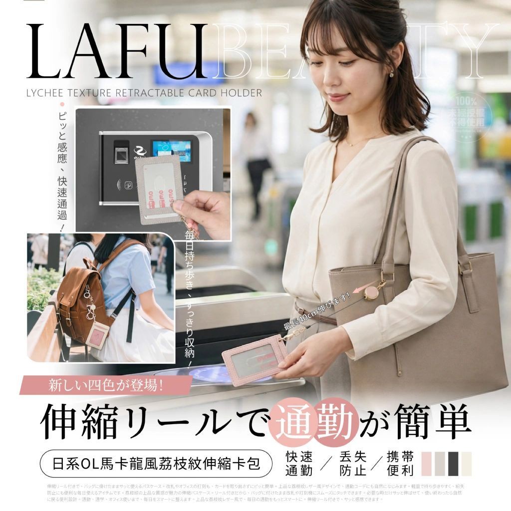 LAFU菈馥® 日系OL馬卡龍風荔枝紋伸縮卡包