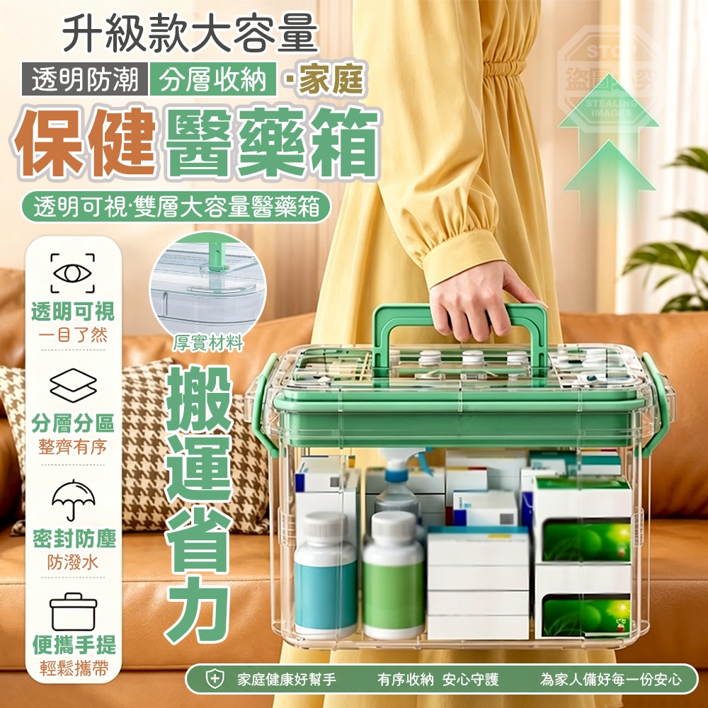 升級款大容量透明家庭分層收納防潮保健醫藥箱