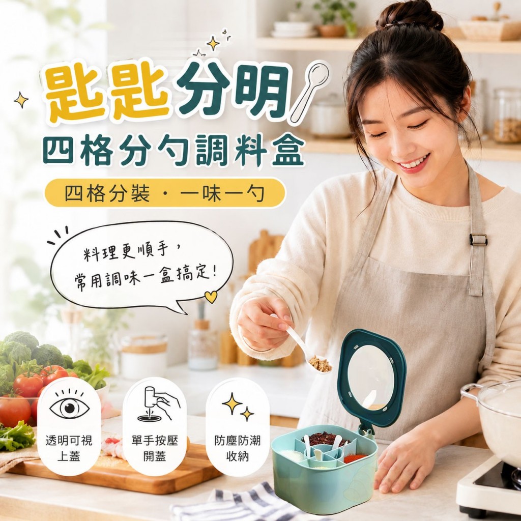 (2個)匙匙分明四格分勺調料盒