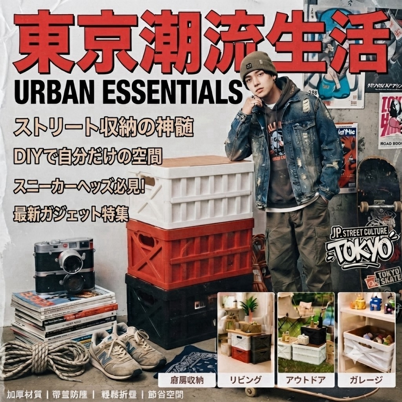 潮流生活可折疊帶蓋大容量收納箱