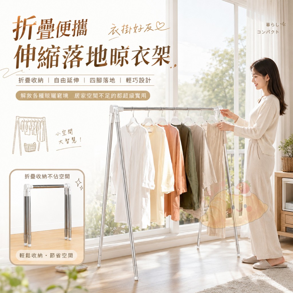 衣掛好友折疊便攜伸縮落地晾衣架