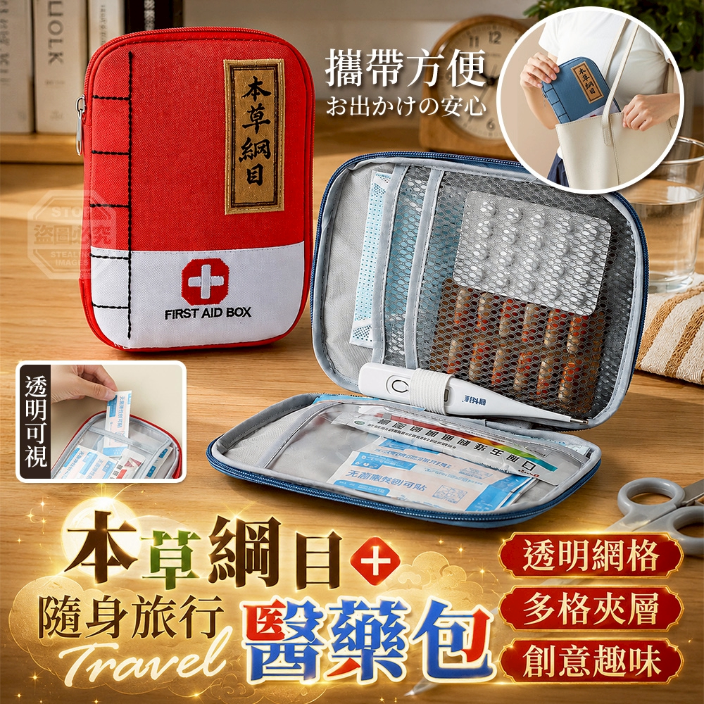 創意趣味本草綱目隨身旅行夾層網格醫藥包