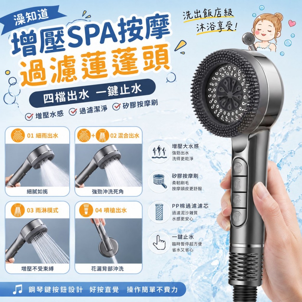 澡知道增壓SPA按摩過濾蓮蓬頭