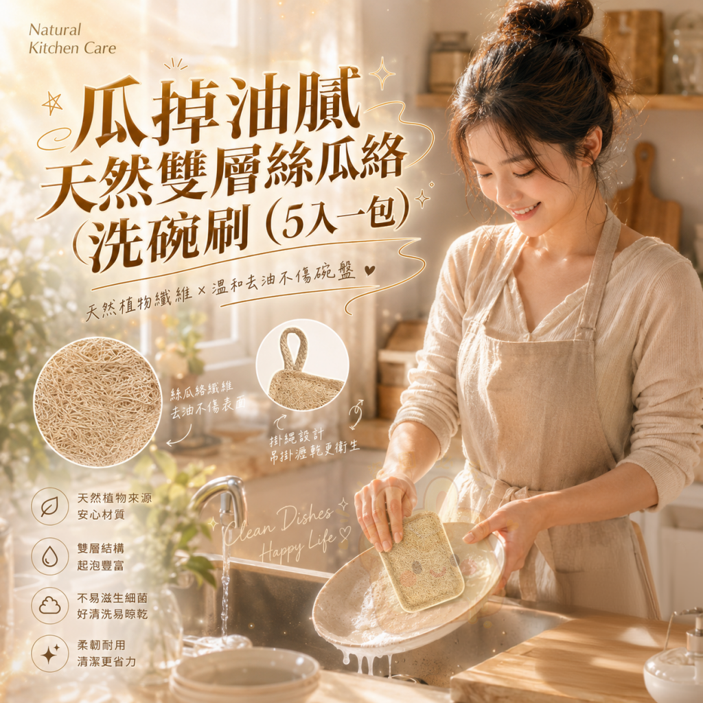 瓜掉油膩天然雙層絲瓜絡洗碗刷 5入一包