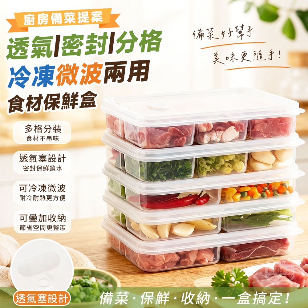 (2組)廚房備菜提案透氣密封分格冷凍微波兩用食材保鮮盒2入組