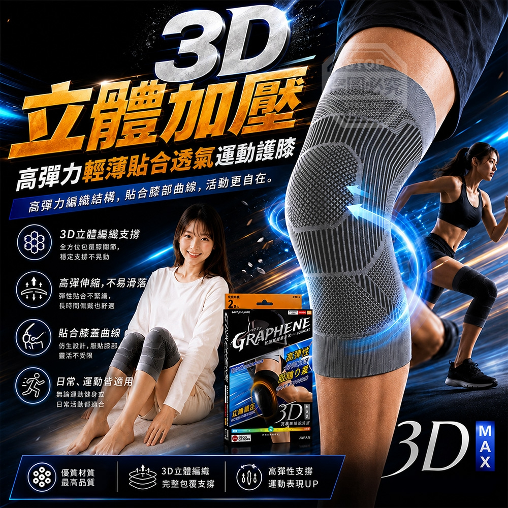 3D立體加壓高彈力輕薄貼合透氣運動護膝