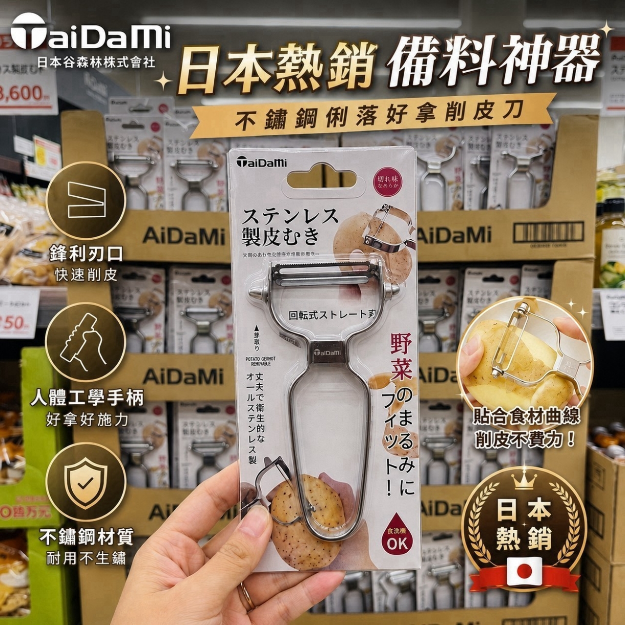 日本熱銷 TaiDaMi  不鏽鋼可來回削皮刀