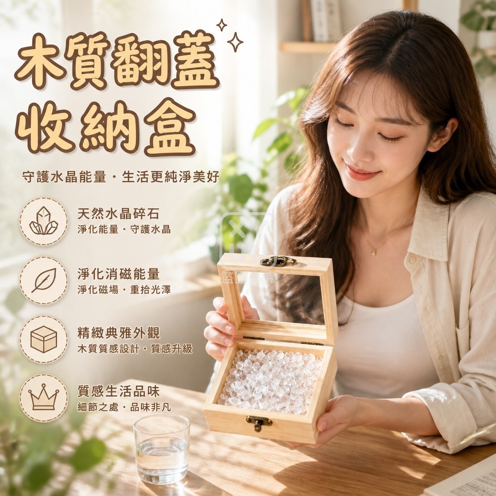 木質翻蓋收納盒 附水晶石